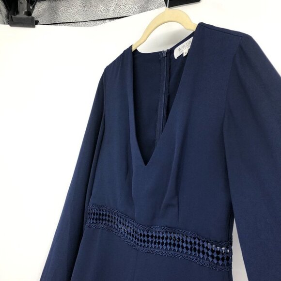 WYLDR Navy Hope So Romper diamond cutout long bell sleeves size small - Picture 8 of 16